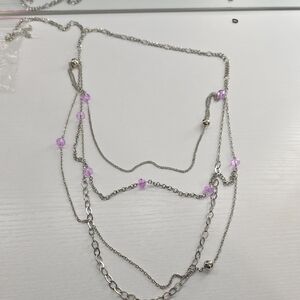 Long Multi-chain Silver And Purple Necklace